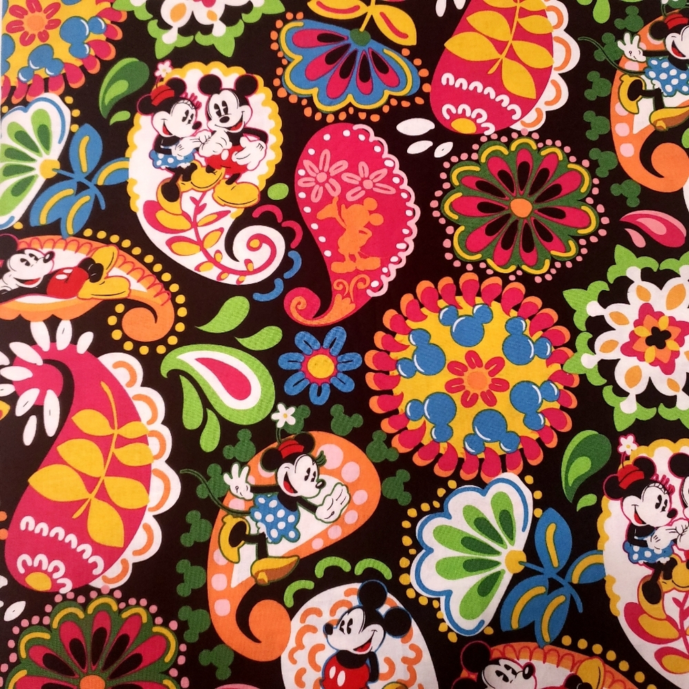 100% Cotton Fabric Mickey Mouse Paisley Floral
